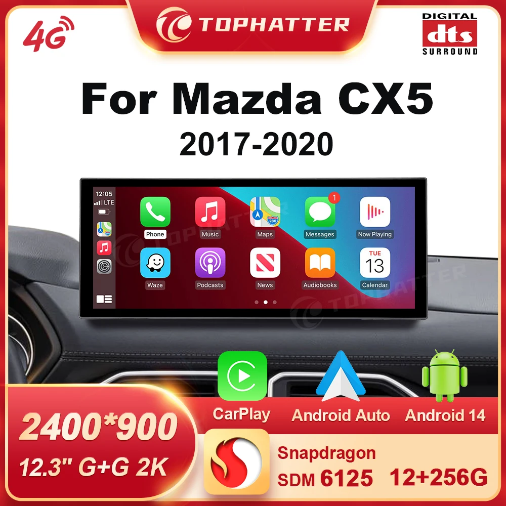 

Carplay For Mazda CX-5 2017 - 2020 Car Radio 12.3" Stereo GPS Navi Qualcomm 8Core Multimedia Android14 2K HD Head Unit Player