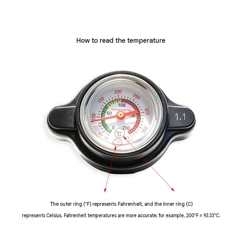 Water temperature gauge accessory for Napoleon Bob 450/500/250  Dark Flag 950 radiator caps—non-destructive installation.