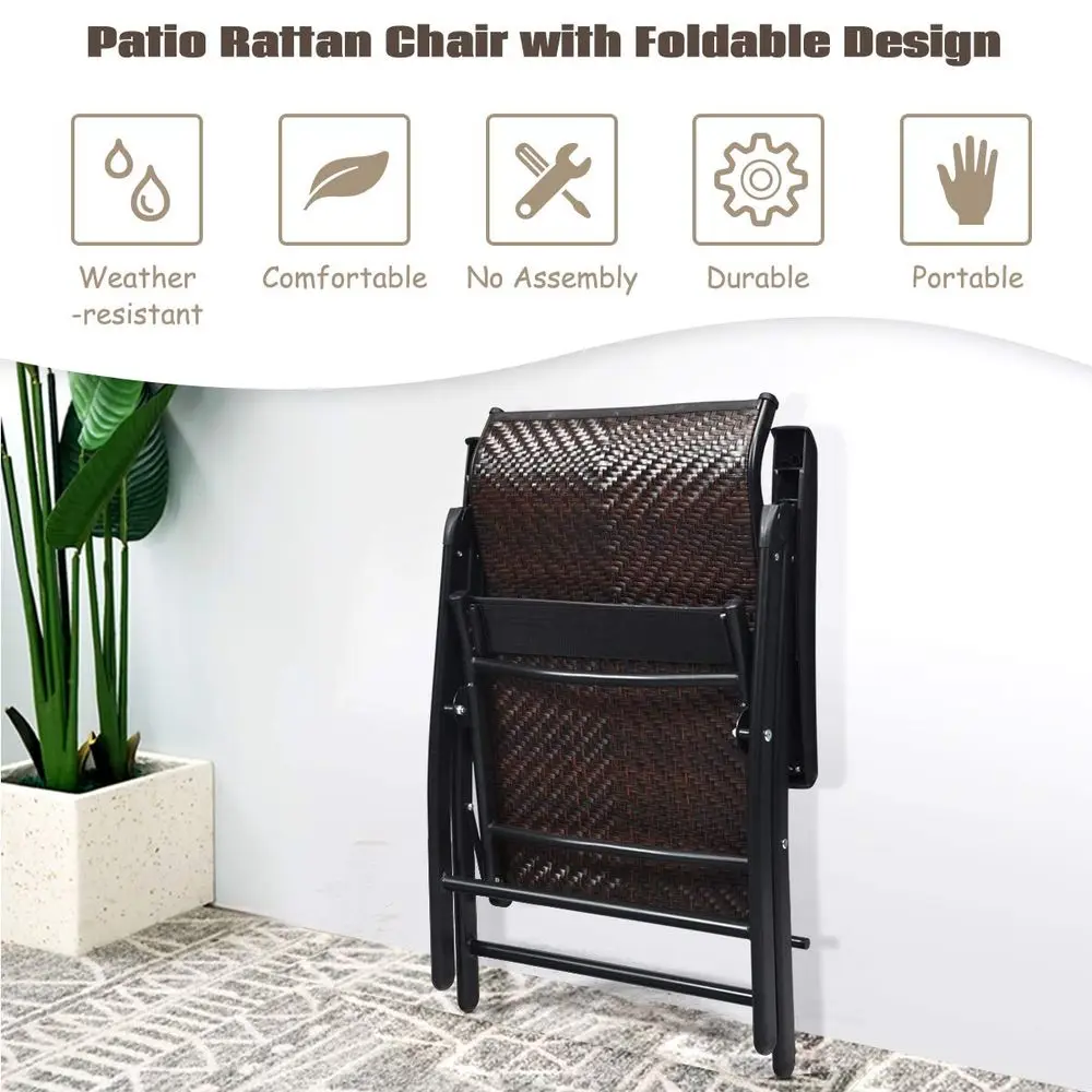 Foldable Patio Wicker Dining Chair, Portable High Back Outdoor Wicker Chair with 5Level Adjustable Backrest, No Assembly Reclini