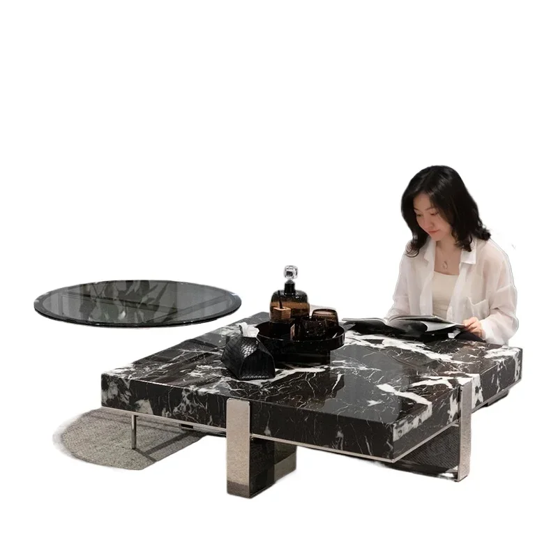 

Marble coffee table living room household size light luxury high-end square coffee table combination