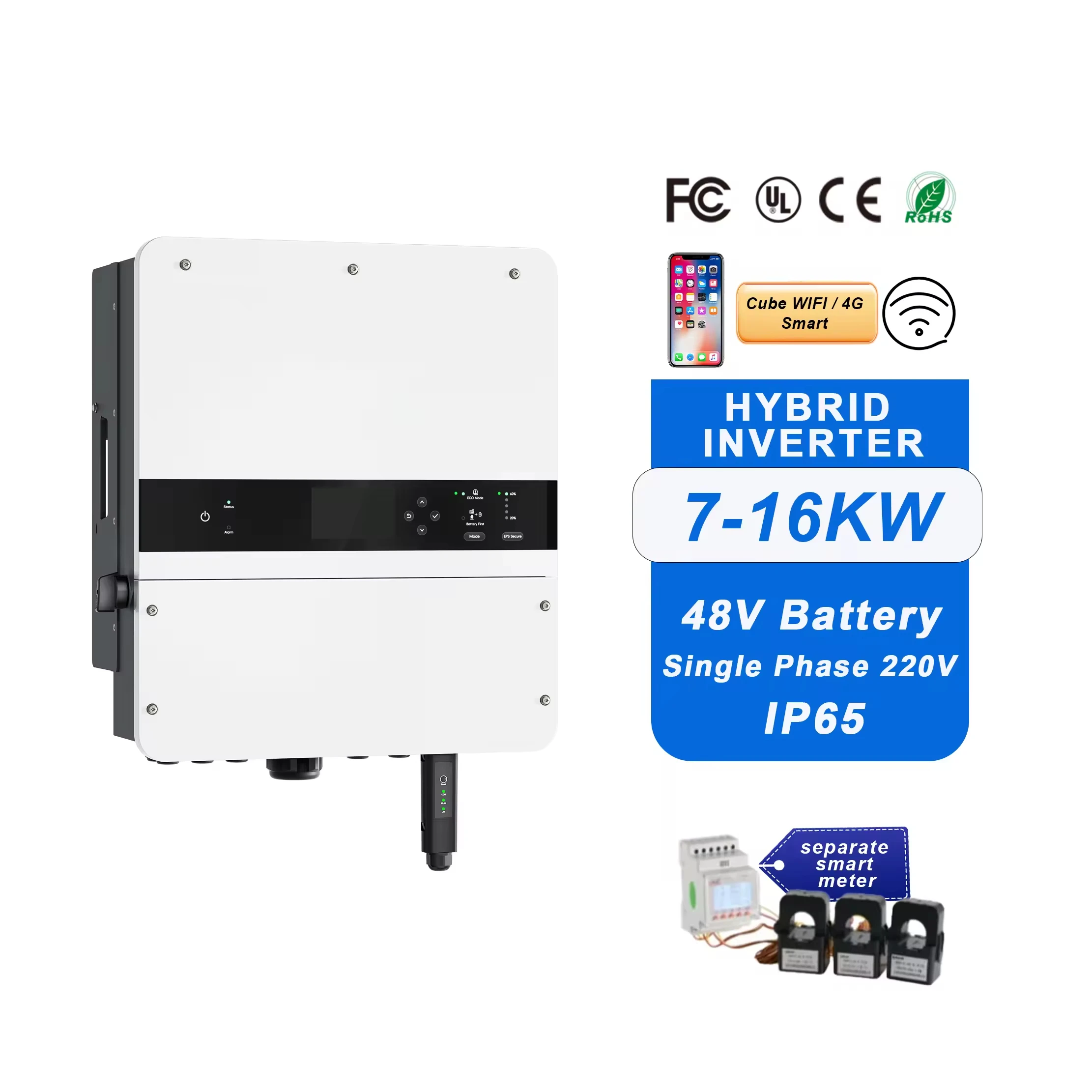 Smart WIFI APP 8kw 10kw 12kw 5000W IP65 Single Hybrid Inverter ‘MPPT ’Household Solar Inverter System Lithium Battery Home
