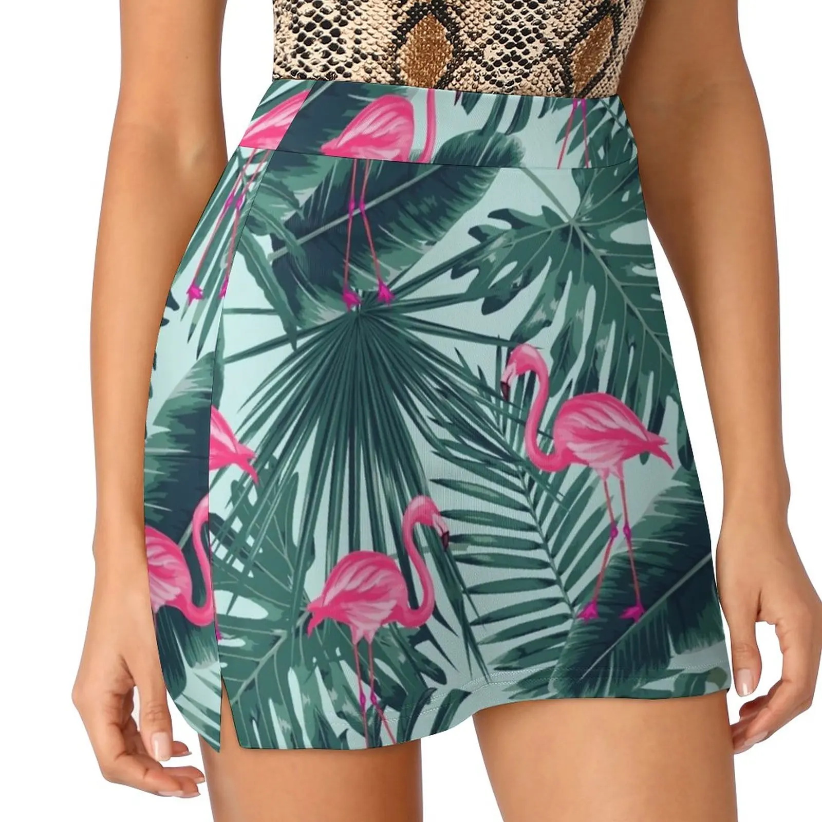 

Tropic Abstract Flamingo Women's skirt Aesthetic skirts New Fashion Short Skirts Summer Cool Fun Flamingo Sky Blue Palm Tree