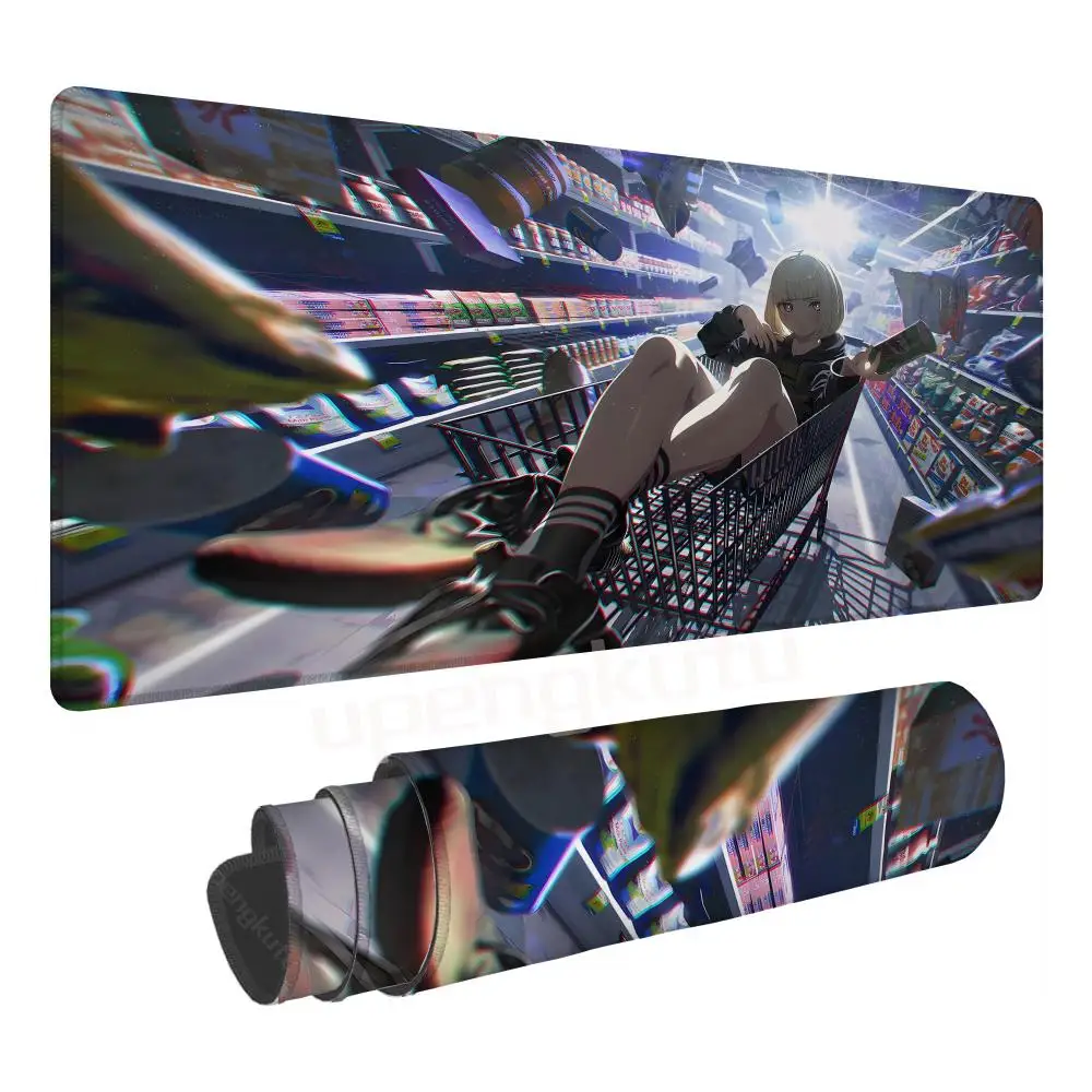 

Anime girl food shopping cart Mouse Pad Non-Slip Rubber Gifts for girls 900x400 XXL Floor mats Edge PC gamers locking Mousemat