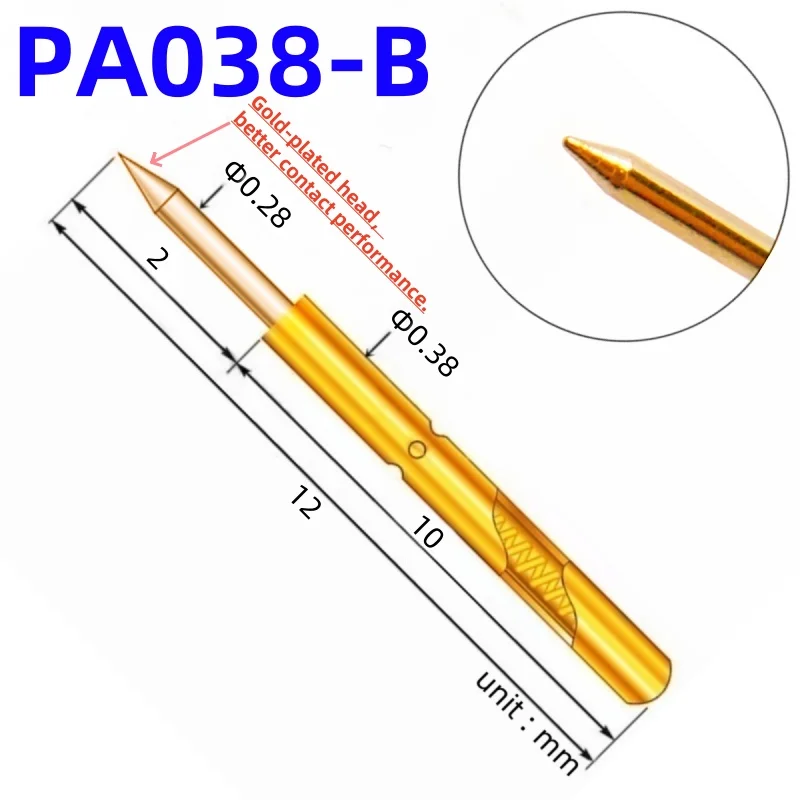 20/100PCS PA038-B Spring Test Probe PA038-B1 Metal Probe P038-B Detection Needle P038-B1 Length 12mm Needle Seat Spring Test Pin