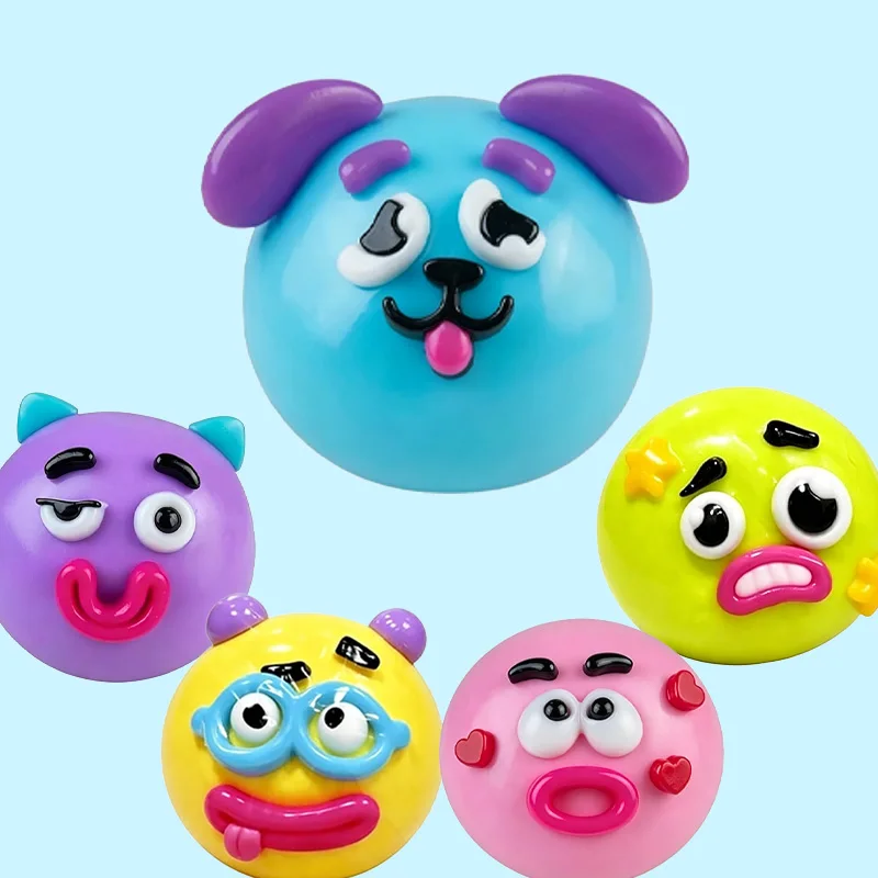 DIY Cute Emoticons Dog Movable Face Squish Squeeze Fidget Toy Mystery Random Assorted Stress Relief for Autism ADHD Adults Gift