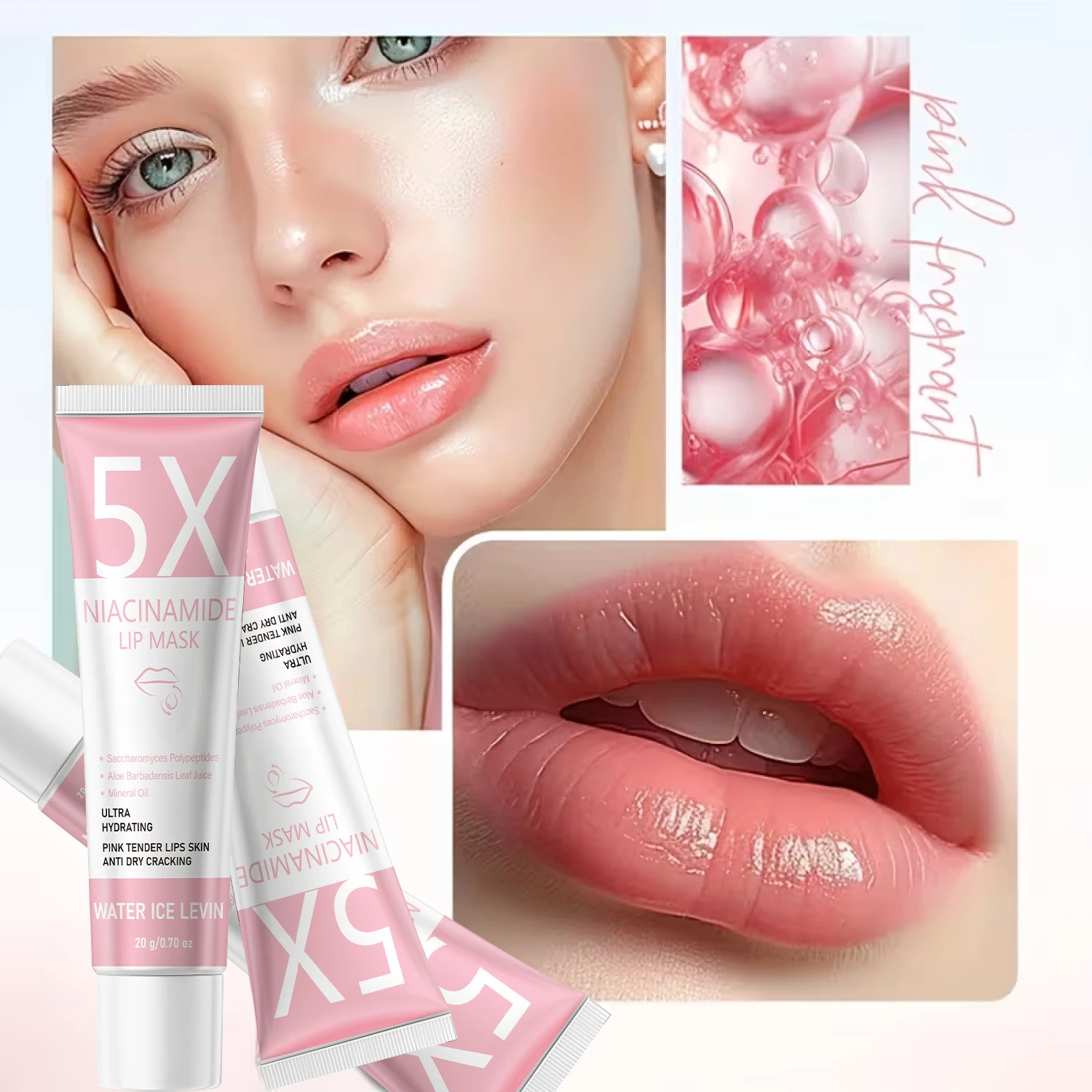 5X Niacinamide Lip Mask, Ultra Hydrating Anti-Dry Crack, with Saccharomyces Polypeptides & Aloe, Soft Pink Tender Lips