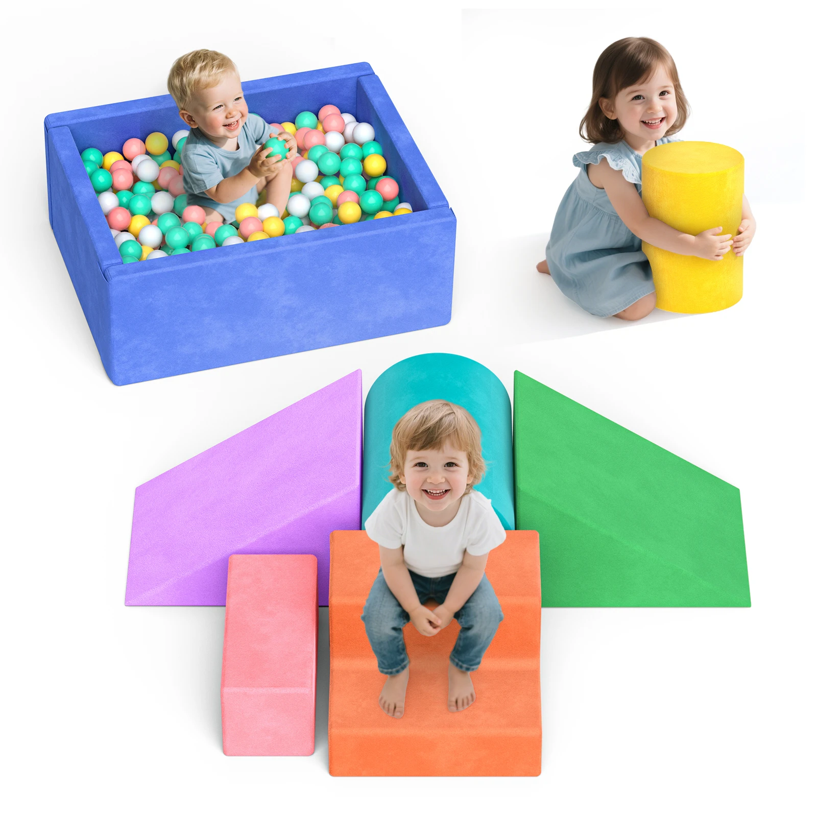 Set di 7 blocchi di schiuma per bambini, piscina con palline asciutte, impilabile, leggero, per parco giochi, kit da gioco per palestra (palle non incluse)