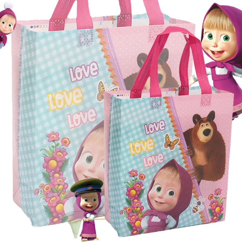 New Masha and The Bear Cartoon Tote Bag Gift Bag Comic-Con Birthday Gift Wrapping Cartoon Characters Masha Party Bag Party