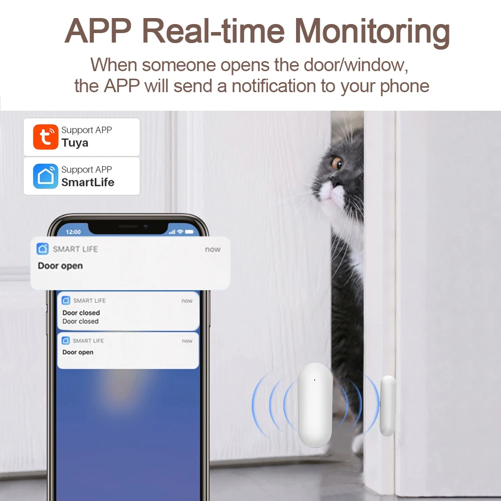 Tuya Smart WiFi / Zigbee Wireless Door Window Sensor Smartlife APP Remote Detectors Alarm Compatible With Google Home Alexa