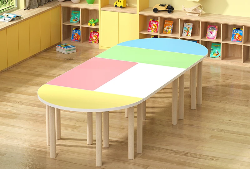 Art painting table for elementary school students, early education table and chairs, solid wood classroom table and chair