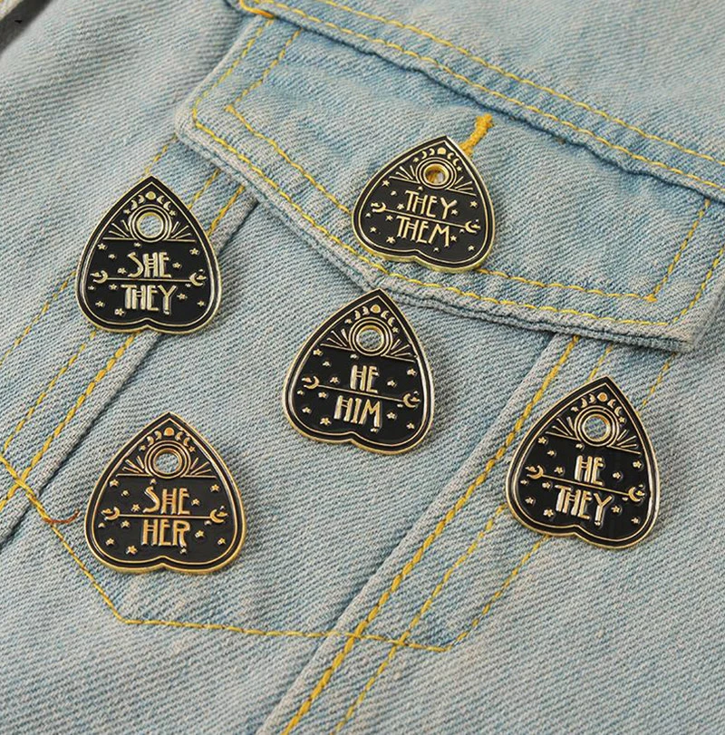 Pines Lapel Badges Punk Black Jewelry Gift for Friends Pronouns Enamel Brooch Custom SHE HER HE HIM THEY THEM