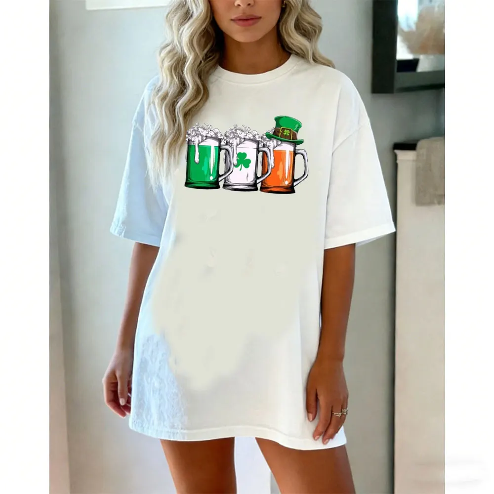 Irish Beer Ireland Flag St Patricks Day Men Women T-Shirt St Patricks Day Gift Funny Graphic Clothes High Quality Cotton Tees