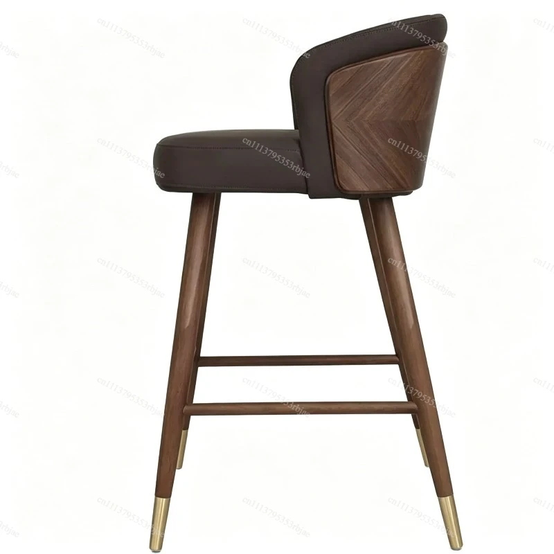 Solid Wood Frame Bar Chair with Leather Upholstery Modern Luxury Dining Chair for Kitchen Island Bar Restaurant