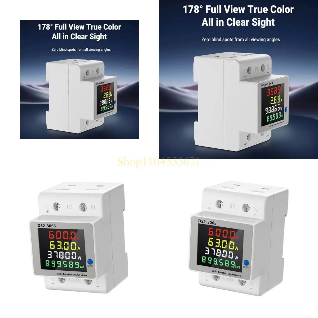 Best Seller DIN Rail Electric kWh Meter with Screw Wire Housing, 14-600V 63A LCD kWh Display for Cabinet Install and Battery