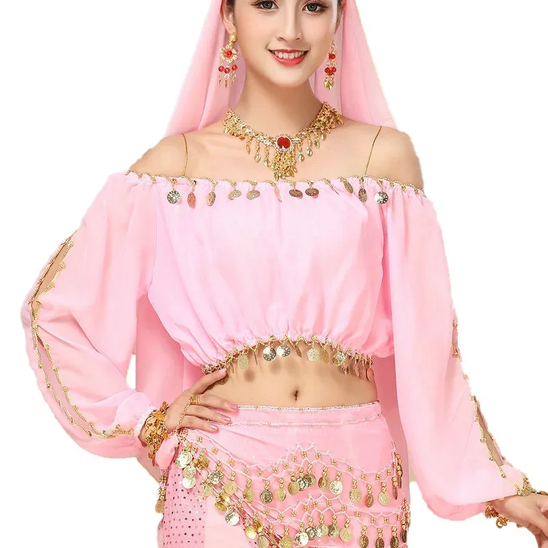 Kristal katoenen mesh buikdans top voor dames met halve mouwen sexy 9-kleuren Indiase kostuumdanskleding