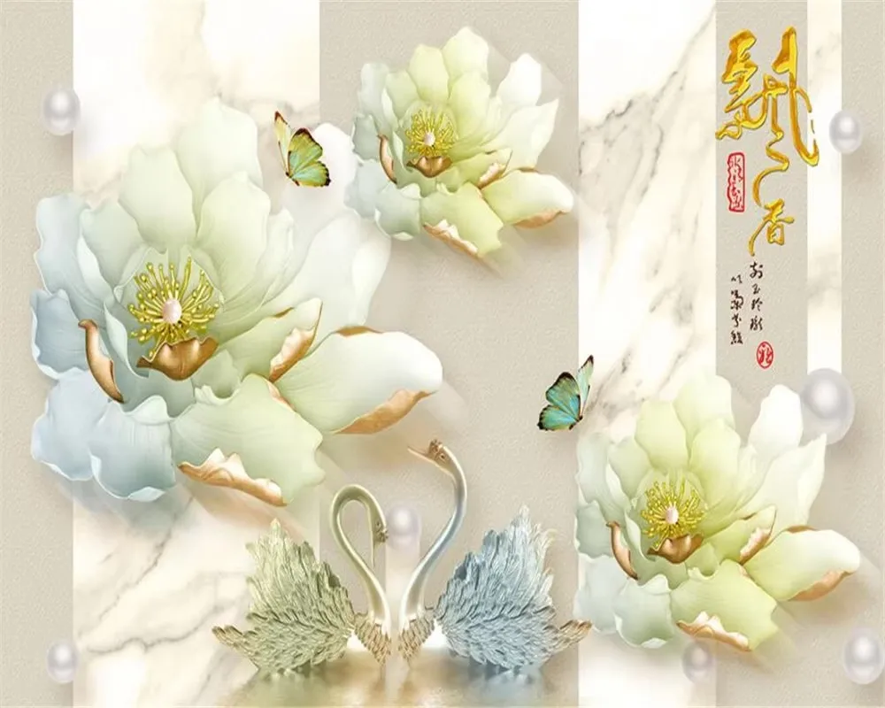 Custom Wallpaper HD Pearl Pearl Flower Butterfly Romantic TV Backdrop Living Room Bedroom Mural 3d wallpaper for walls