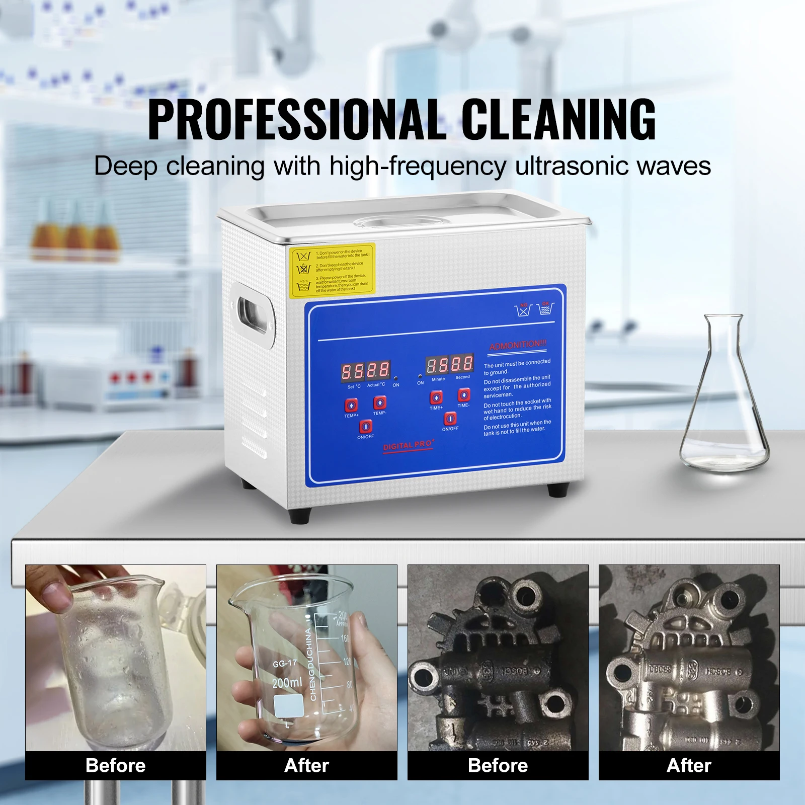

Ultrasonic Cleaner With Digital Timer Heater, Professional Ultra Jewelry Cleaner, Stainless Steel Heated Cleaning Machine For