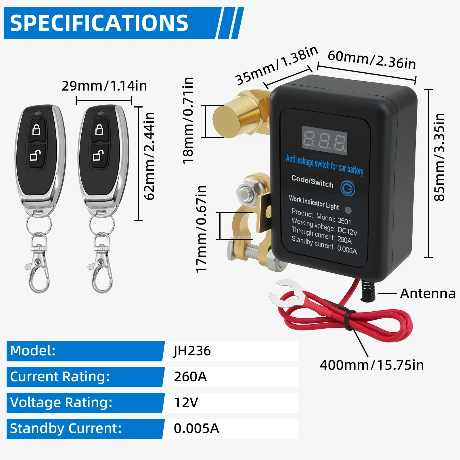 DC 12V Auto-Abschaltschalter 260A Batterie-Trennschalter mit Fernbedienung und LED für LKW – Detail 2