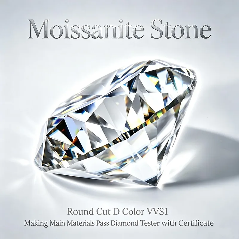 Moissanite Stone Round Cut D Color 0.1CT-20CT Charms Jewelry Making Ring Necklace Earrings Main Materials Certificate Wholesale