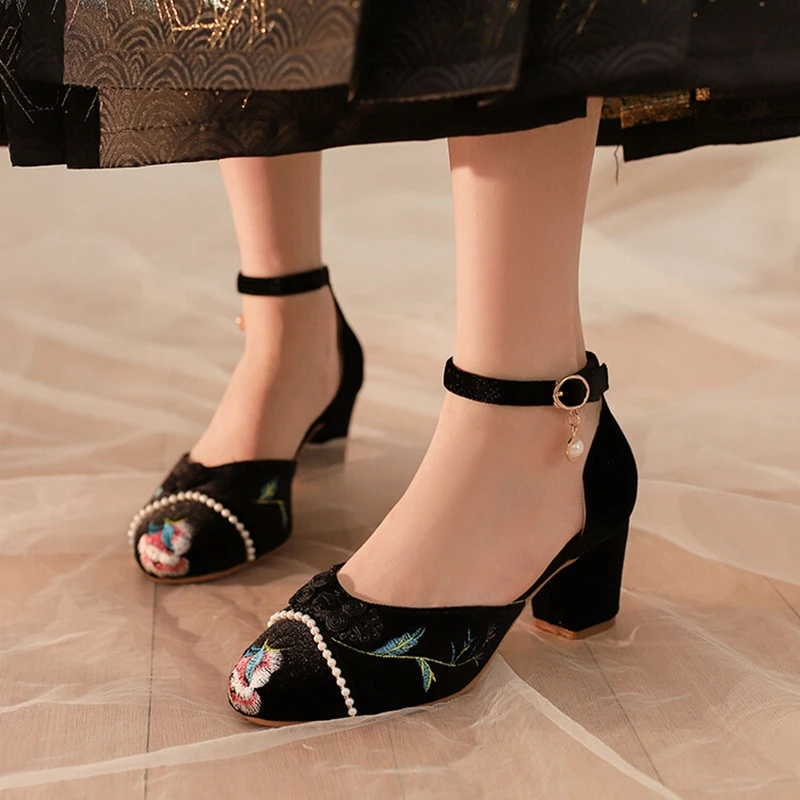 orchalisa-dolce-cinese-vintage-punta-tonda-donna-pompe-perle-partito-6-cm-tacco-fibbia-grande-formato-33-50-51-52-bianco-nero