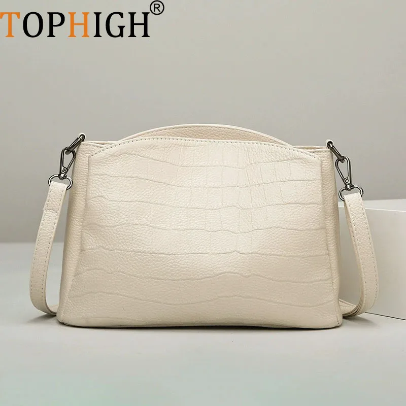 TOPHIGH Luxury  Designer Solid Genuine Leather Totes Bag For Wome High Quality Crocodile Pattern Shoulder Messenger Bag Bolso