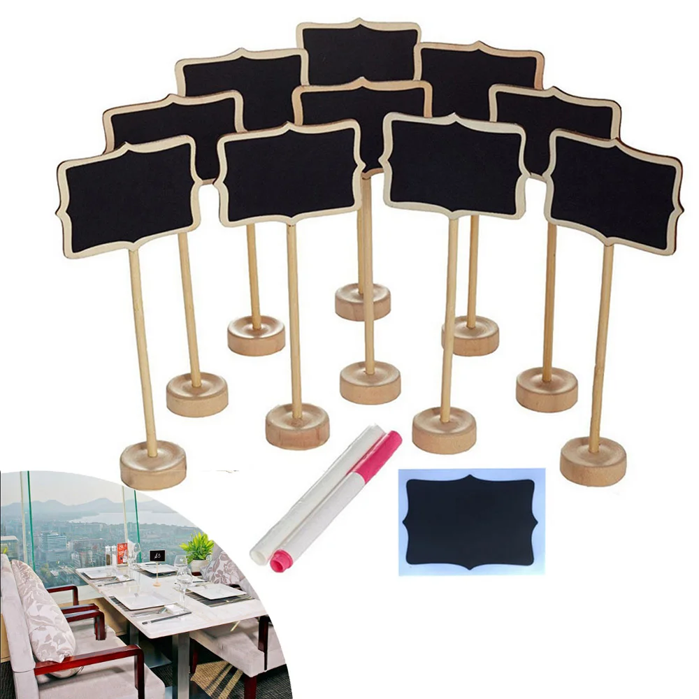 10 pacotes de mini quadro-negro com suporte e 2 gizs líquidos, 10 peças de filme de substituição para sinais de placa de mensagem