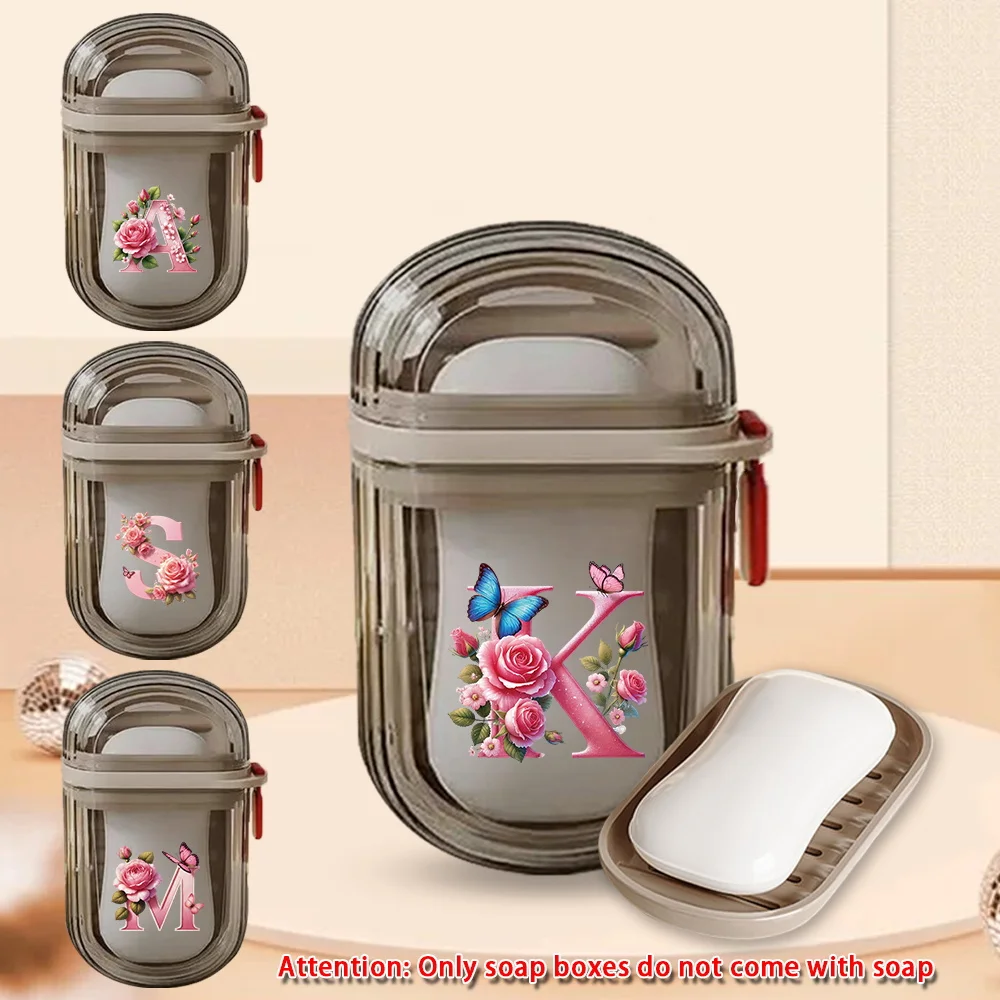 

Reusable Soap Organizer Sealed Soap Case Holder With Lid Tray Container Pink Butterfly Initial Name 26 Letters Pattern