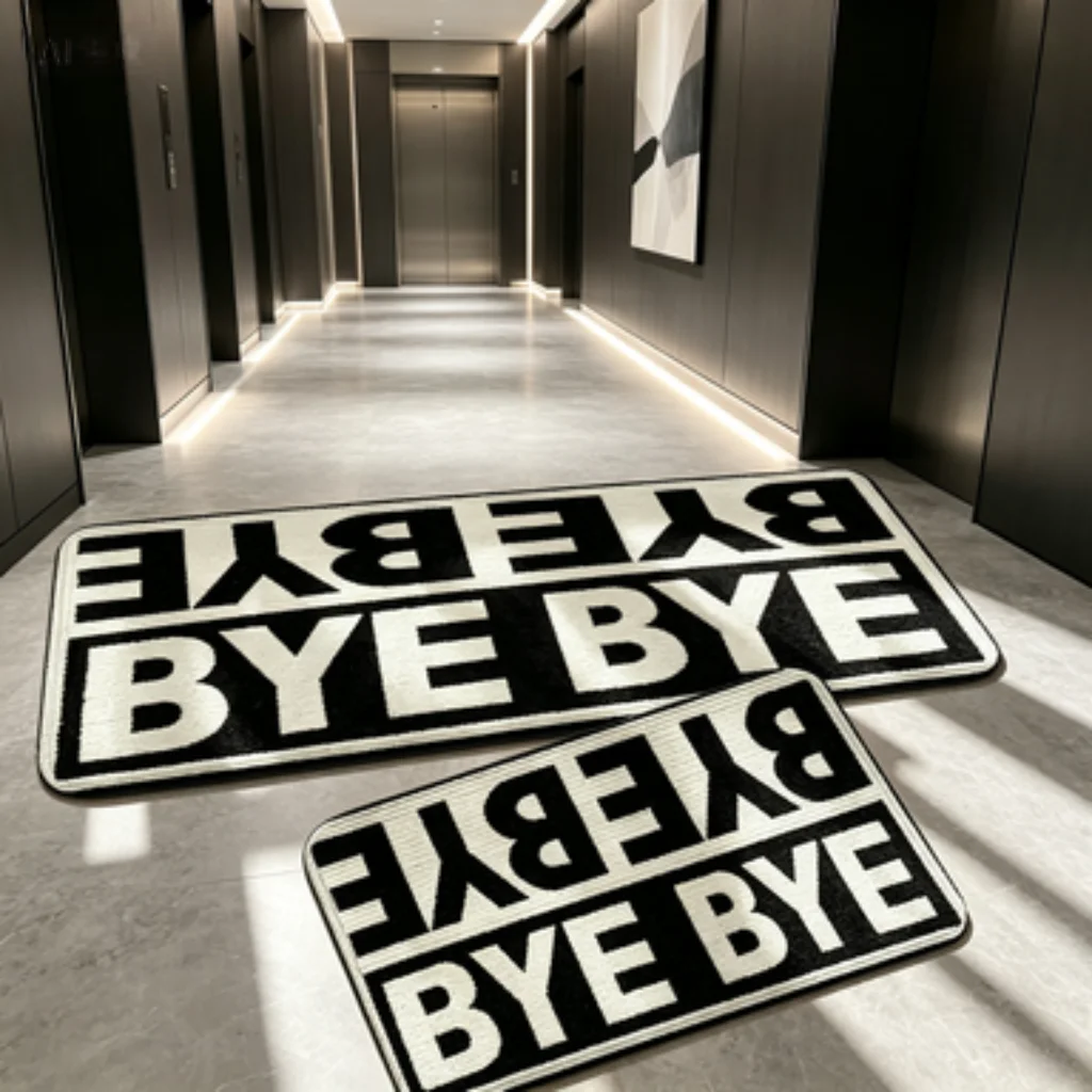 Black White Polka Dot Runner, BYE 3D Letter Mat, Celtic Knot Ring Mat, Minimalist Polka Dot Washable Door Mat.