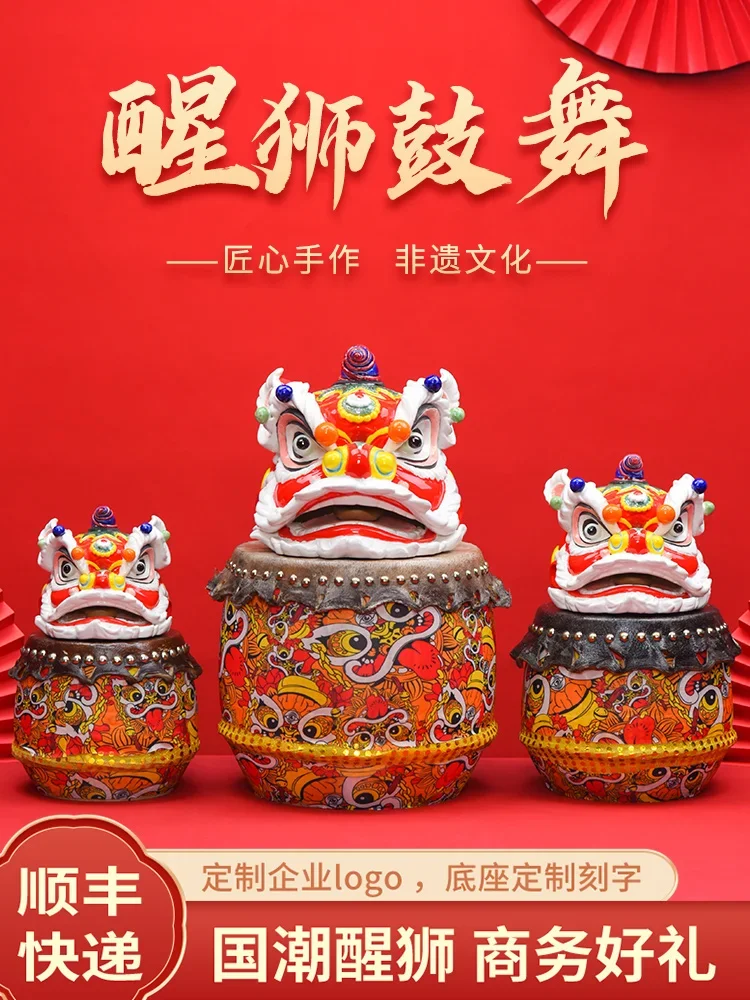 Lion Dance Desktop Ornament Ceramic Crafts Lion Head Lion Dance Drum Store Company Store Opening Gifts