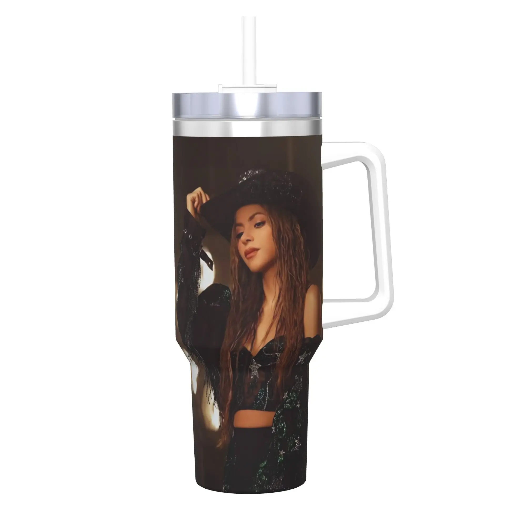 Shakira Singer Tumbler With Straw  Stainless Steel Mugs Cup Double Wall Vacuum Insulated for Cold Or Hot 40oz