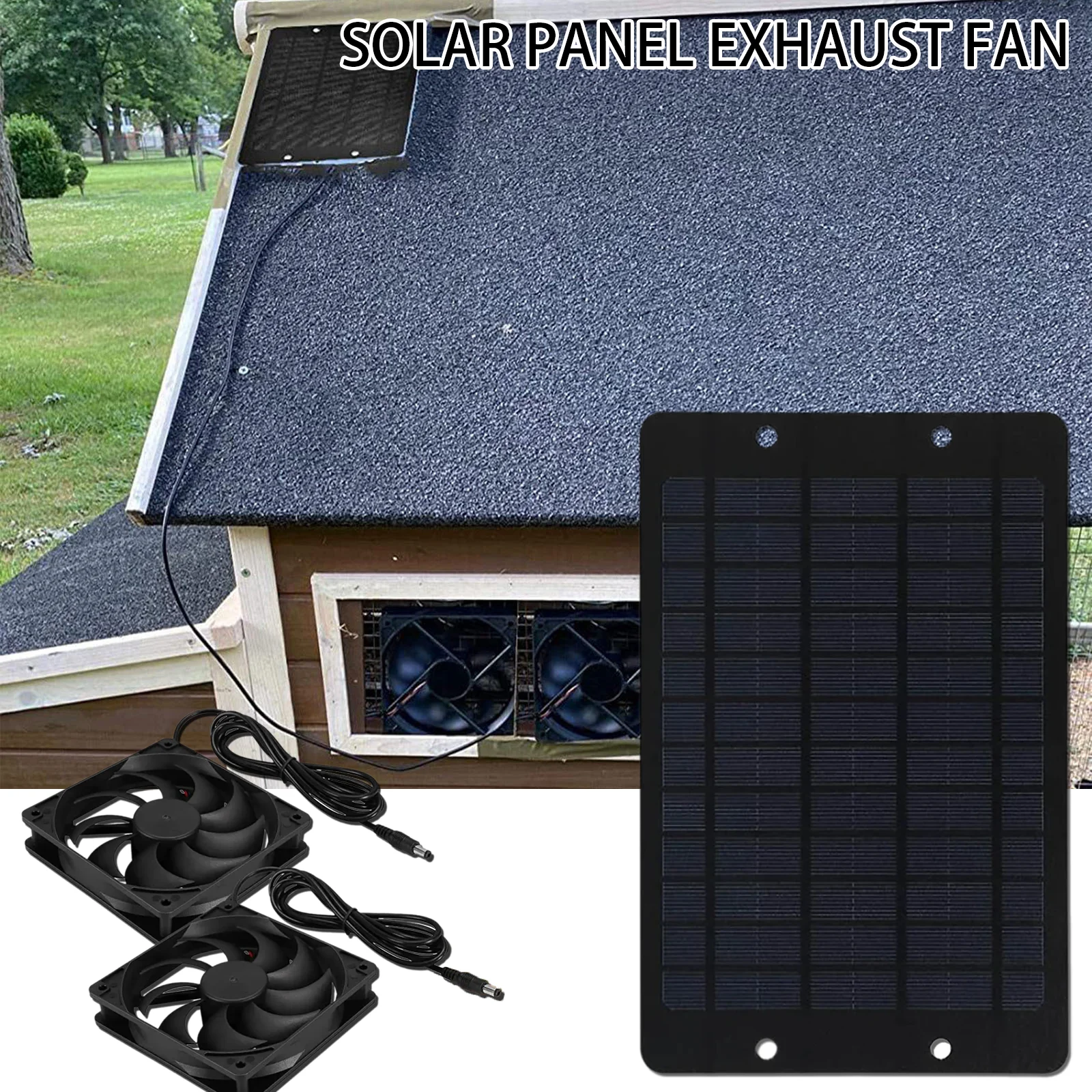 12V Solar fan Solar Charger Exhaust Fan Ventilator Solar Panel Powered Fan Air Extractor for Dog Chicken House RV Greenhouse Fan image 2