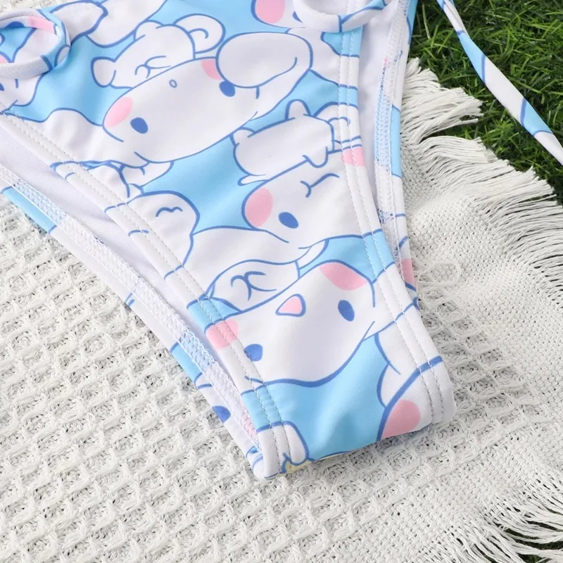 2pcs Sanrio Cinnamoroll Bikini Set Kawaii Cartoon Sexy Women Swimwear Y2K Summer Beach Soft Side Strappy Panties Birthday Gifts