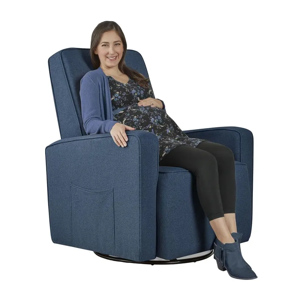 

Navy Blue Plush Swivel Glider Chair for Nursery, Easy Assembly, Eco-Friendly and Stain-Resistant