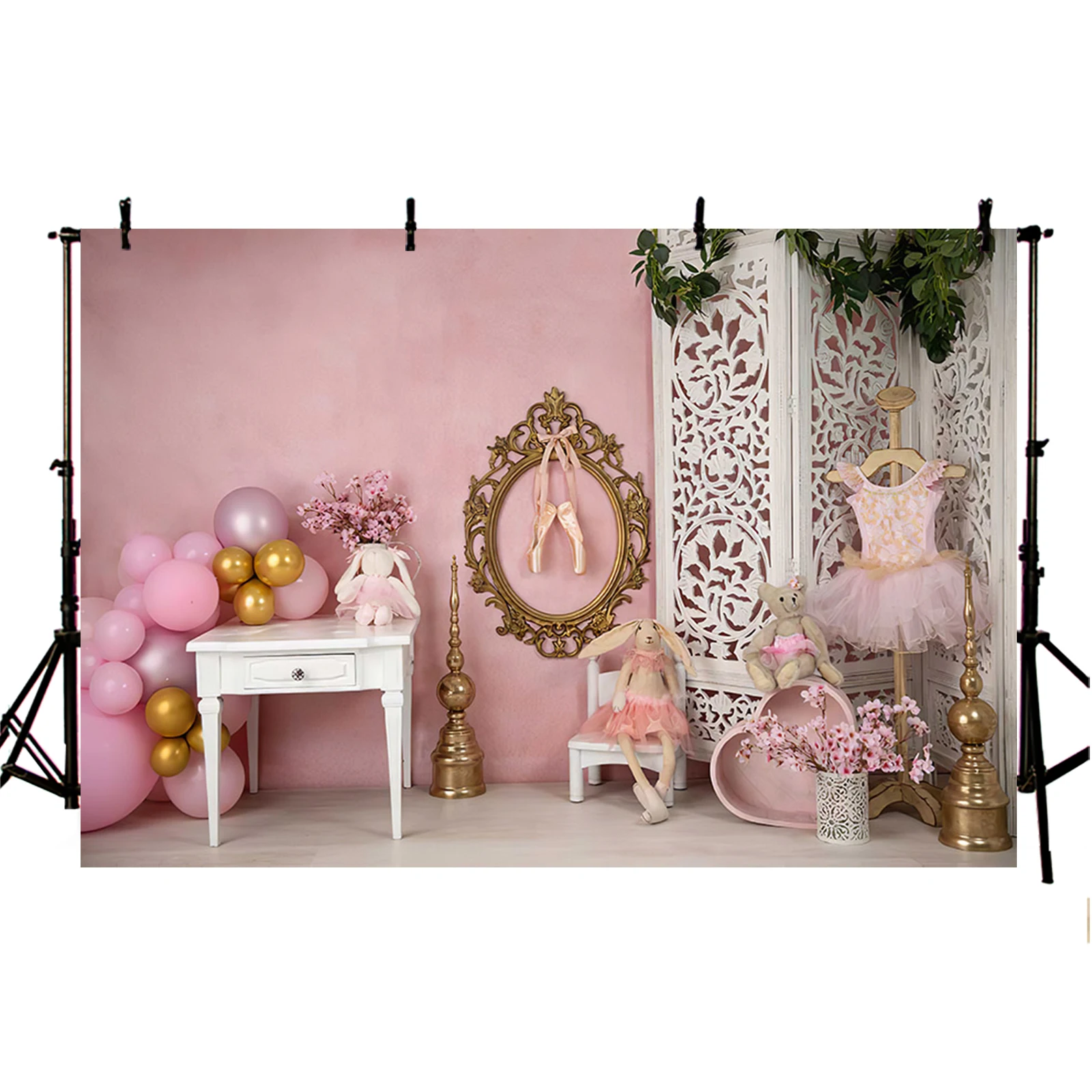 Pink Girl Bedroom Photography Background Balloon Flower Birthday Party Decor Backdrop Baby Cake Smash Portrait Photo Studio Prop