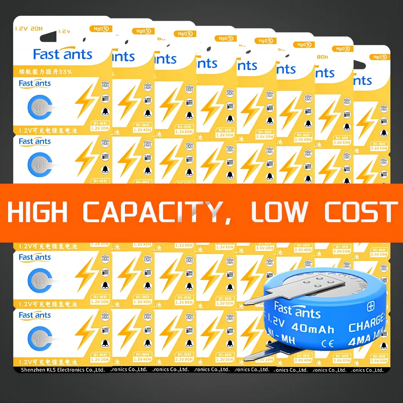 Ni-MH Rechargeable Button Battery 1.2V 2.4V 3.6V 20mAh 40mAh 60mAh 80mAh Coin Cell 40H 60 80H for Timer Motherboard Power Supply