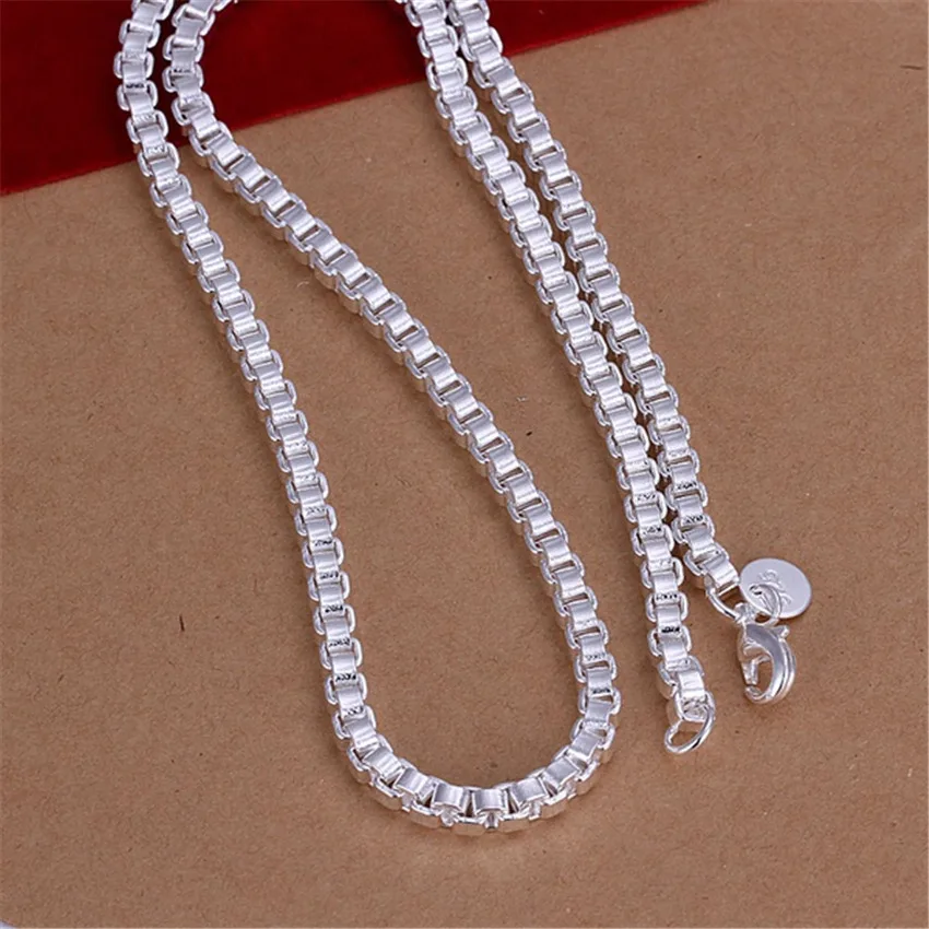925 Sterling Silver women lady luxury necklace 4MM box Chain 45cm Necklace Fashion classic for men jewelry