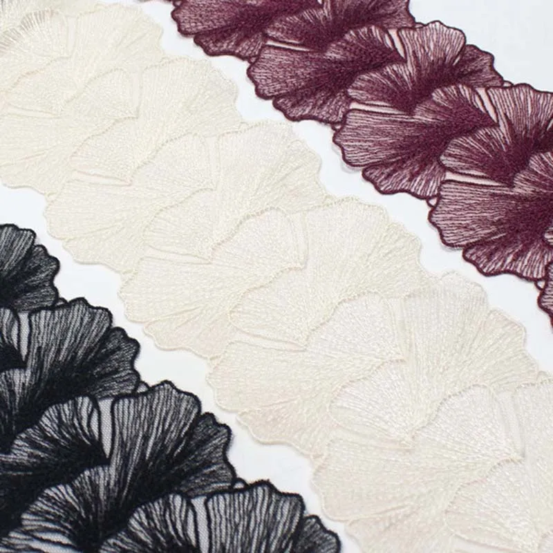 

75Yards Two Tones Ginkgo Leaves Mesh Embroidered Lace Fabric DIY Sewing Material Tissus Sewing Accessories