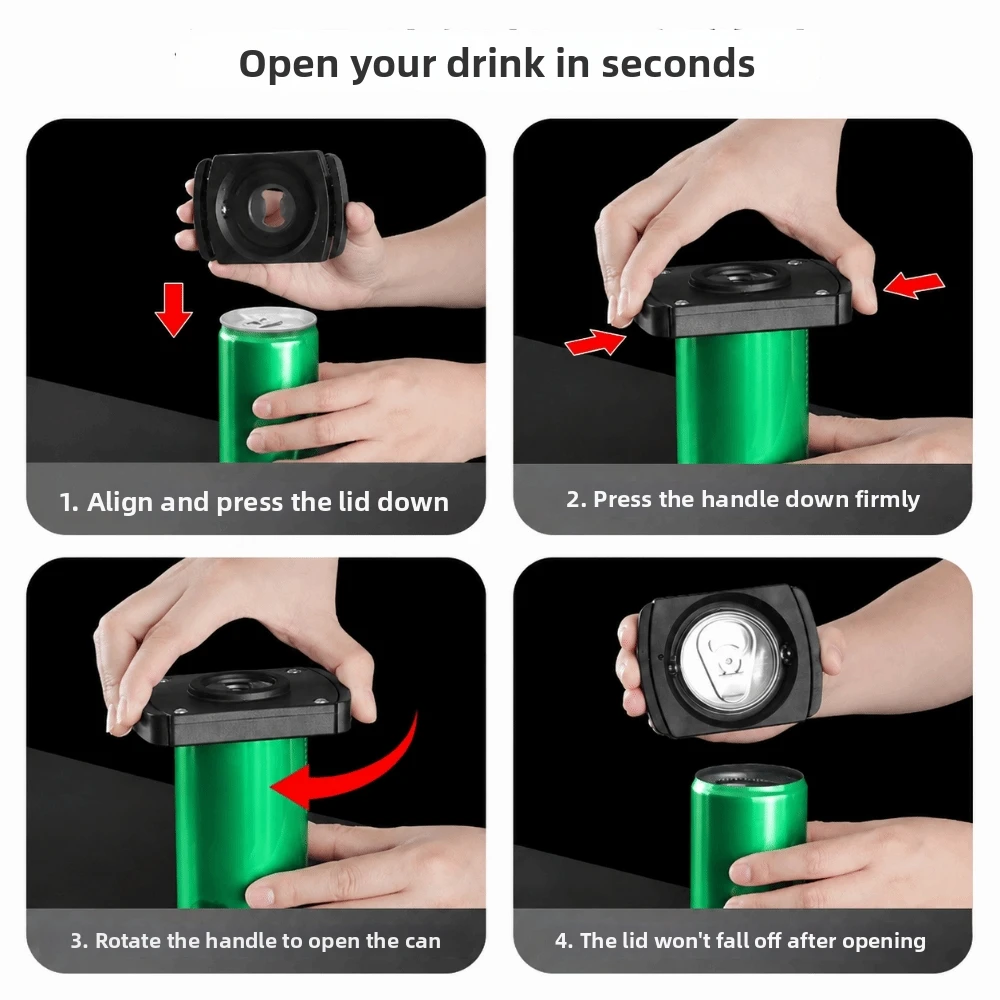 Stainless Steel Manual Can Opener Multi-functional Hidden Blades Beer Lid Remover No Sharp Edge Smooth Rim Can Opener