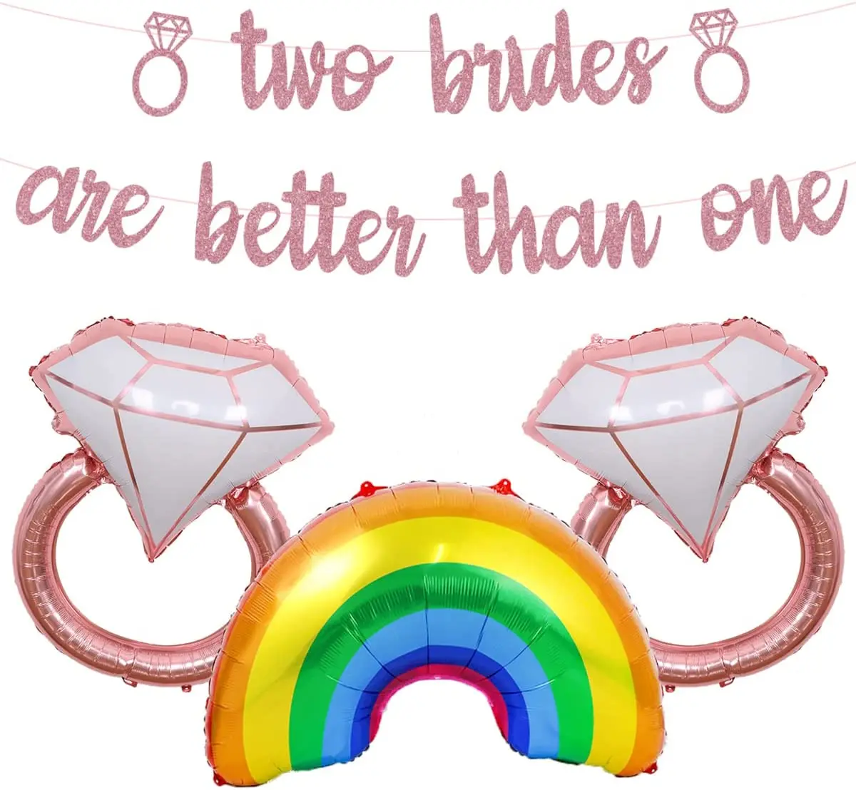 

Cheereveal Lesbian Bachelorette Party Decorations Two Brides Are Better Than One Banner Ring Balloon Gay Pride Day Decoration