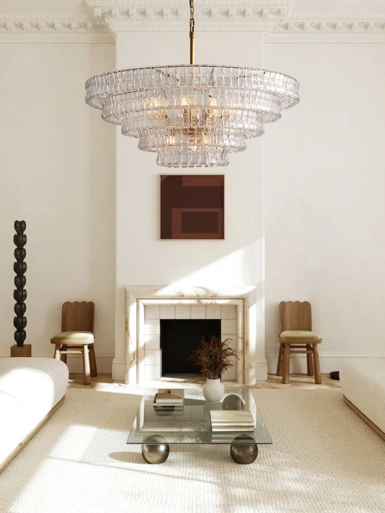 Upgrade Your Home With Our Exquisite 2-5 Layer LED Murano Design Chandelier Crafted From Grey Clear Glass Dimming Function