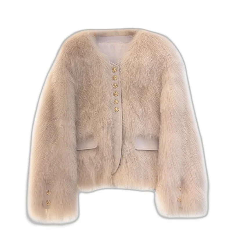 เสื้อคลุมขนสัตว์สไตล์ฝรั่งเศสสำหรับผู้หญิง คอลเลคชั่นฤดูใบไม้ร่วง-ฤดูหนาว ปี 2025 ทรงเข้ารูป แขนยาว คอวี  นำเข้าจากต่างประเทศ