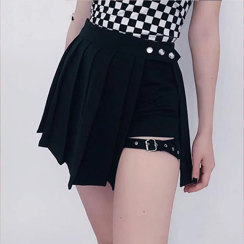 

Side Slit Bandage Pleated Skirt Women Summer 2024 Punk High Waist A Line Skirts Girls Casual Inner Shorts Saia Female