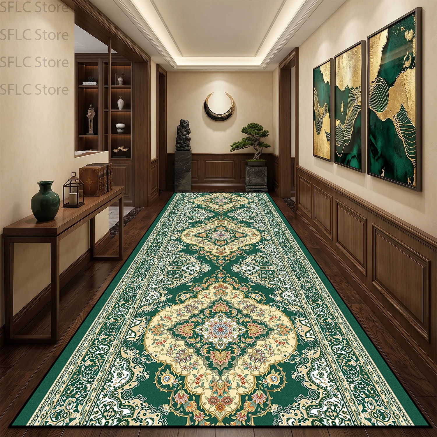 European Retro Floral Style Long Corridor Carpet Decoration Hotel Wedding Non-slip Runner Rug Easy Clean Lint-free Floor Mats
