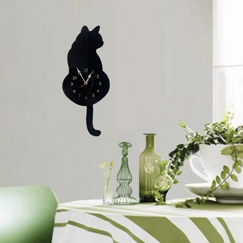 Cat Pendulum Wall Clock,Cat Clock,Cat Clock With Moving Tail,Cat Swinging,Whimsical Funny Wall Clocks