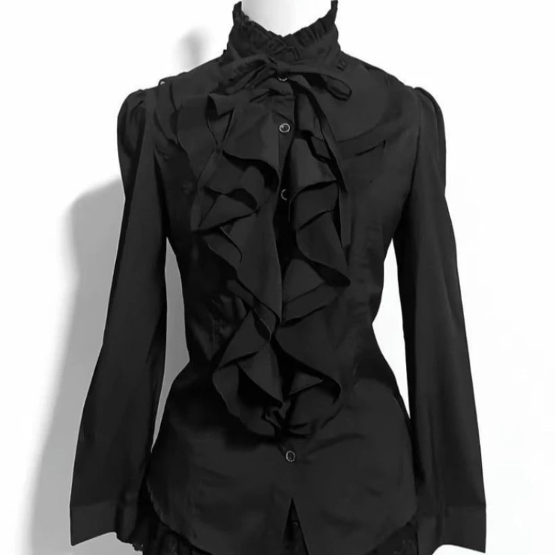 Camicette Lolita stile giapponese Deeptown Donna Camicie bianche con volant Kawaii Harajuku Camicia nera dolce stile preppy vintage Cutecore