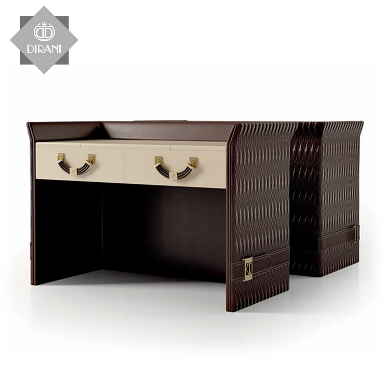 High end Italian Leather Cover Make-up Dresser Table Set with Mirror and Luxury Dressing Table