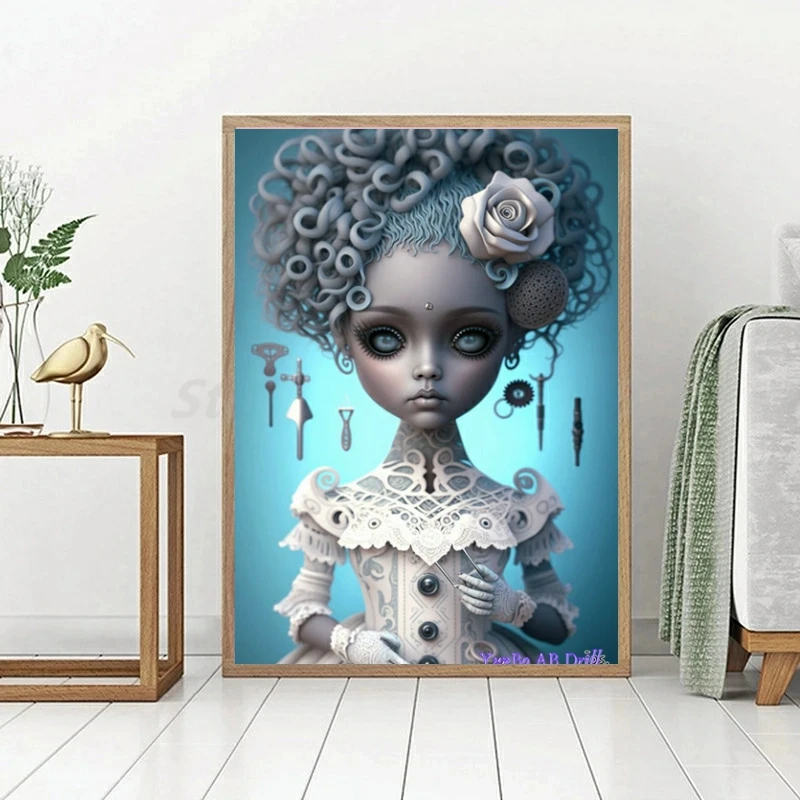 Creepy Cartoon Doll Art AB Diamond Painting Embroidery Dark Horror Picture Cross Stitch Mosaic Puzzle Hobby Gift Home Decor 2023