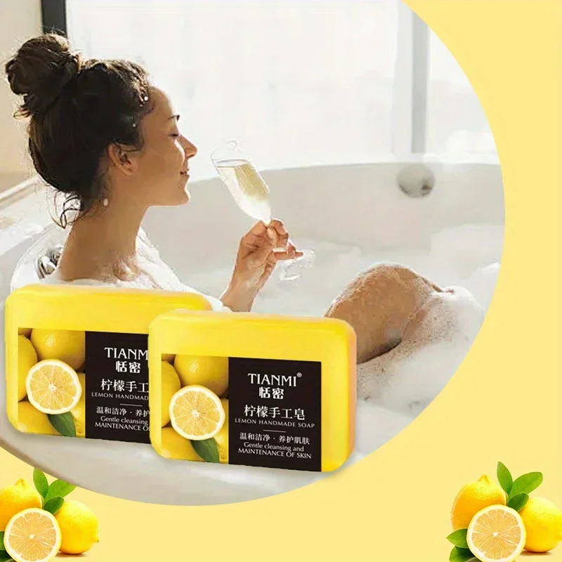 2Pcs Lemon Handmade Soap, Moisturizing and Cleansing, Suitable for All Skin Types, Can Be Used by Both Men and Women