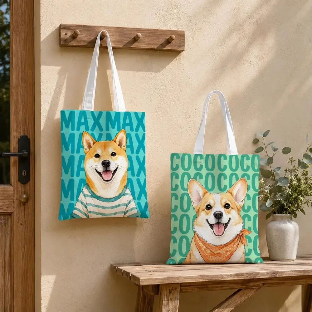 Personalized Name Pet Portrait Collection Storage Bags Tote Bag Reusable Shoulder Shopping Foldable School Work Travel Daily Use
