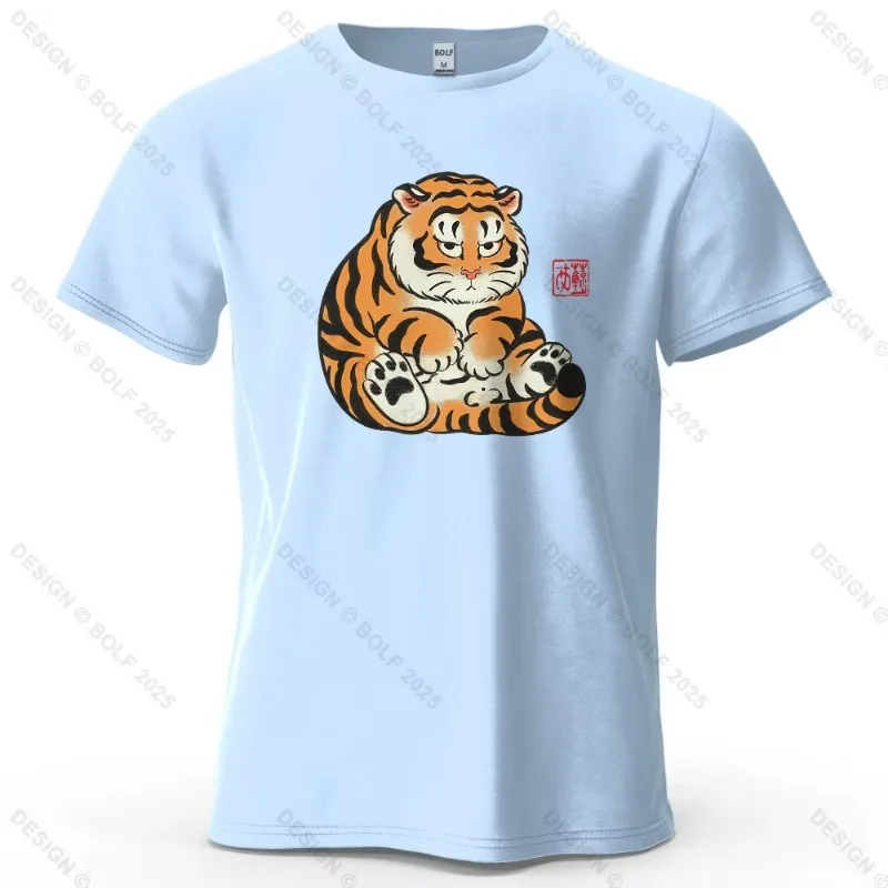 Fat Tiger Illustration Cartoon Printed T-shirt Summer New Personalized Men's and Women's Fashion Casual Breathable T-shirt